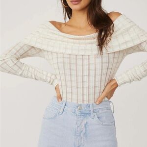 Free People We The Free Ivory Snowbunny Girlfriend Ribbed Off The Shoulder Top M